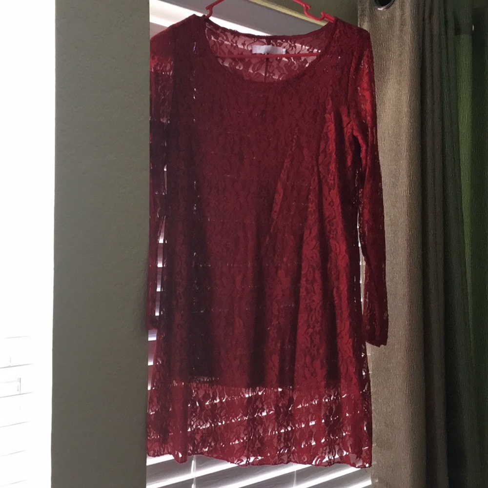 Red lace mini dress